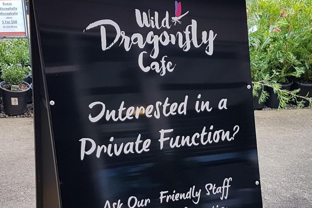 A-Frame sign for Wild Dragonfly Cafe, 